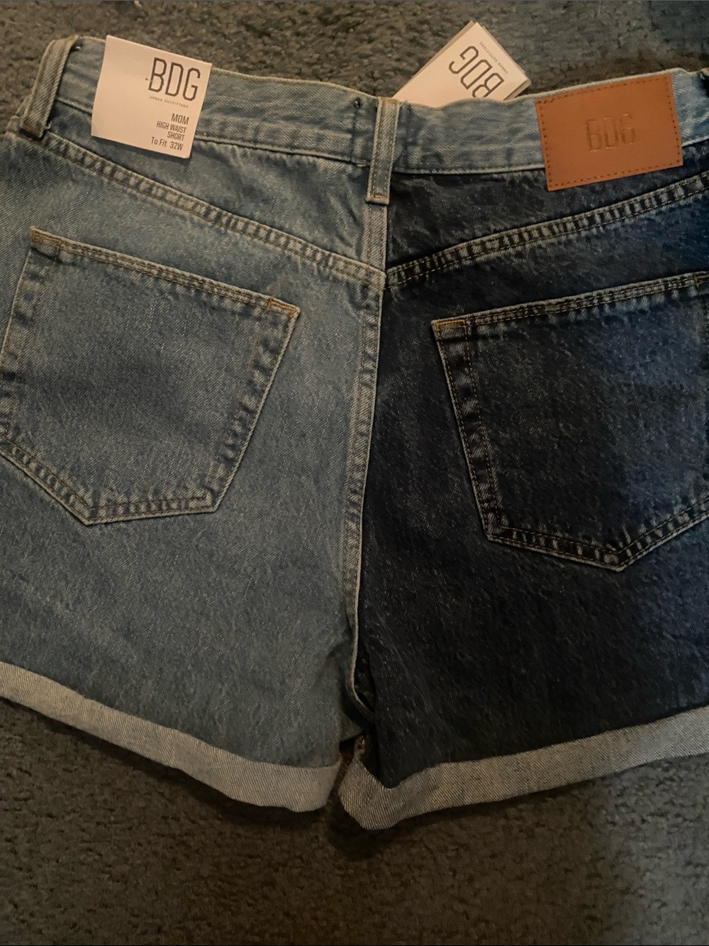 BDG Two-Tone Denim Shorts - Light & Dark Blue - Picture 3 of 4